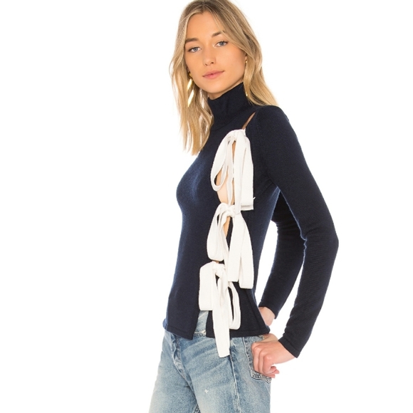 NWT LPA Sweater 507 Navy Tie Revolve Open Bows - Picture 3 of 4